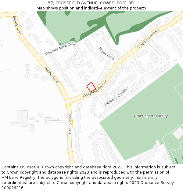 57, CROSSFIELD AVENUE, COWES, PO31 8EL: Location map and indicative extent of plot