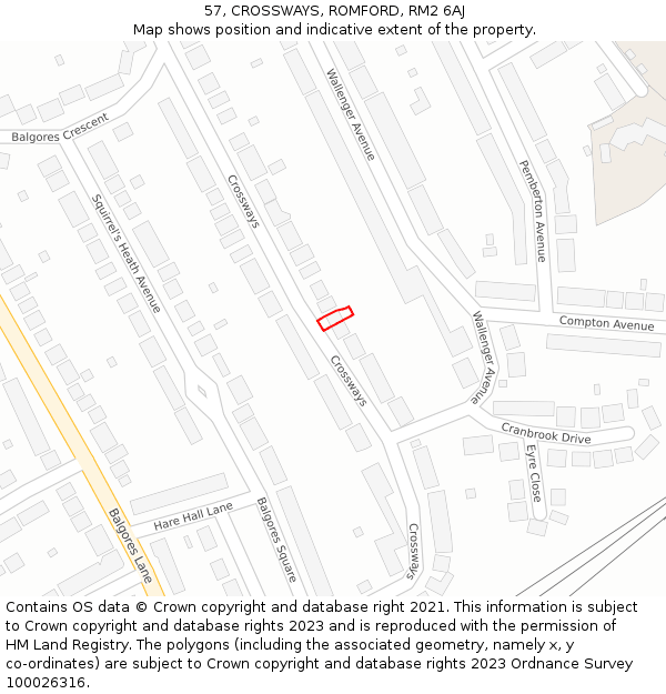 57, CROSSWAYS, ROMFORD, RM2 6AJ: Location map and indicative extent of plot