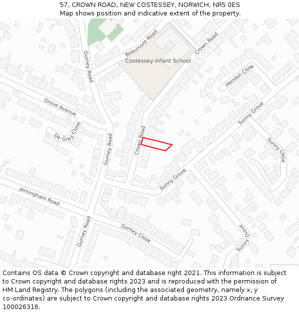 57, CROWN ROAD, NEW COSTESSEY, NORWICH, NR5 0ES: Location map and indicative extent of plot