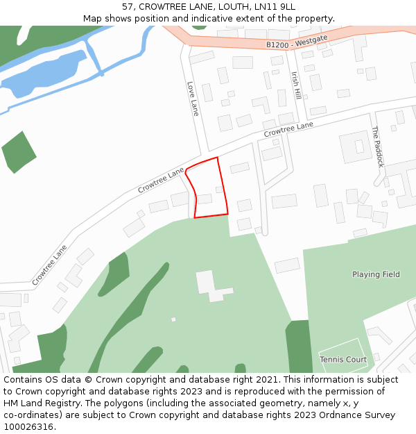 57, CROWTREE LANE, LOUTH, LN11 9LL: Location map and indicative extent of plot