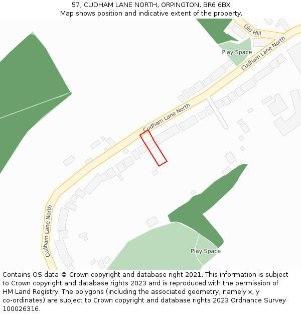57, CUDHAM LANE NORTH, ORPINGTON, BR6 6BX: Location map and indicative extent of plot