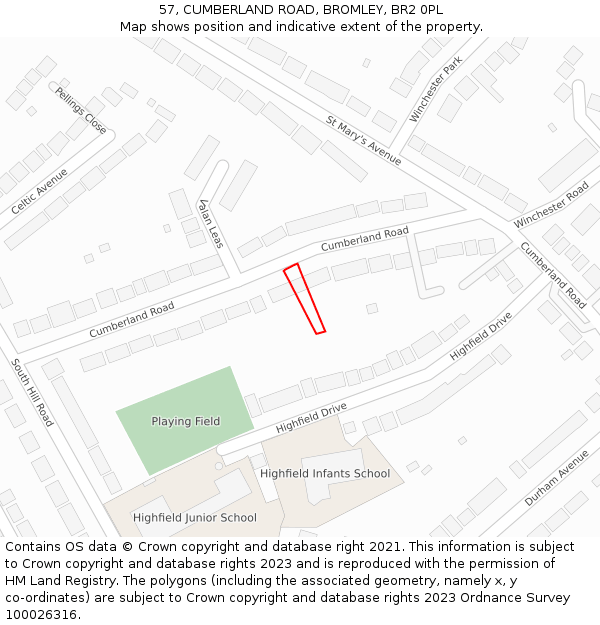 57, CUMBERLAND ROAD, BROMLEY, BR2 0PL: Location map and indicative extent of plot