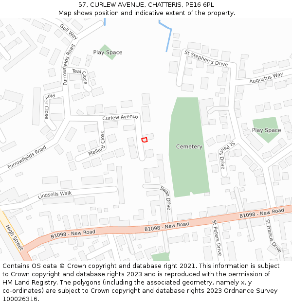 57, CURLEW AVENUE, CHATTERIS, PE16 6PL: Location map and indicative extent of plot