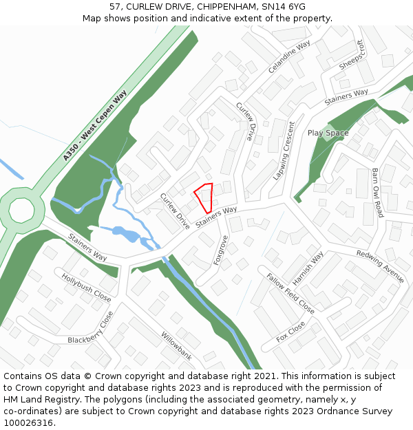 57, CURLEW DRIVE, CHIPPENHAM, SN14 6YG: Location map and indicative extent of plot