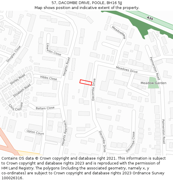 57, DACOMBE DRIVE, POOLE, BH16 5JJ: Location map and indicative extent of plot