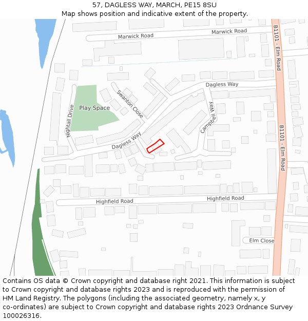 57, DAGLESS WAY, MARCH, PE15 8SU: Location map and indicative extent of plot