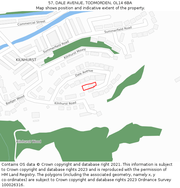 57, DALE AVENUE, TODMORDEN, OL14 6BA: Location map and indicative extent of plot