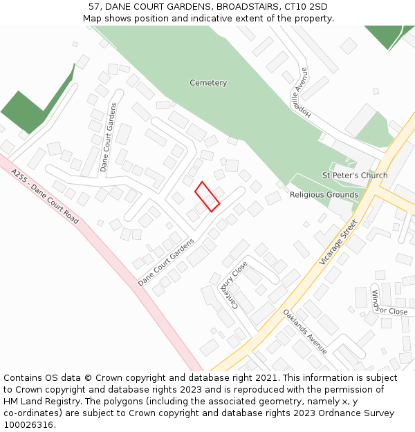 57, DANE COURT GARDENS, BROADSTAIRS, CT10 2SD: Location map and indicative extent of plot