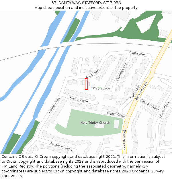 57, DANTA WAY, STAFFORD, ST17 0BA: Location map and indicative extent of plot