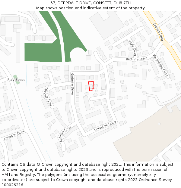 57, DEEPDALE DRIVE, CONSETT, DH8 7EH: Location map and indicative extent of plot