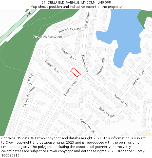 57, DELLFIELD AVENUE, LINCOLN, LN6 0PR: Location map and indicative extent of plot
