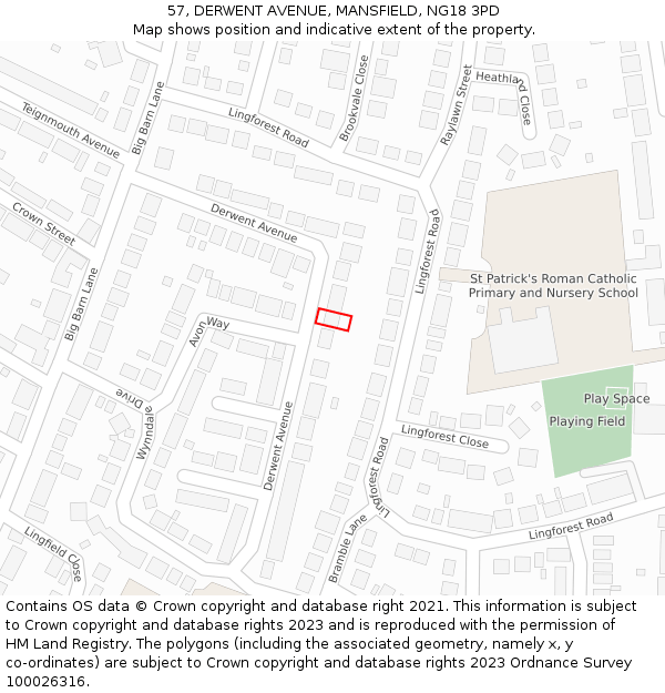 57, DERWENT AVENUE, MANSFIELD, NG18 3PD: Location map and indicative extent of plot