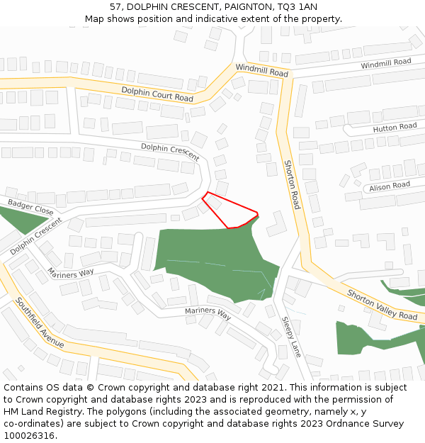 57, DOLPHIN CRESCENT, PAIGNTON, TQ3 1AN: Location map and indicative extent of plot