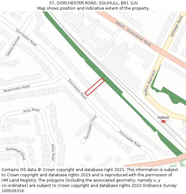 57, DORCHESTER ROAD, SOLIHULL, B91 1LN: Location map and indicative extent of plot
