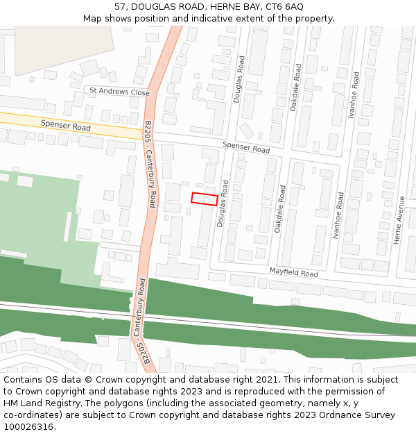 57, DOUGLAS ROAD, HERNE BAY, CT6 6AQ: Location map and indicative extent of plot