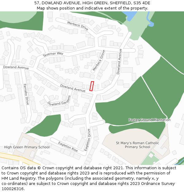 57, DOWLAND AVENUE, HIGH GREEN, SHEFFIELD, S35 4DE: Location map and indicative extent of plot