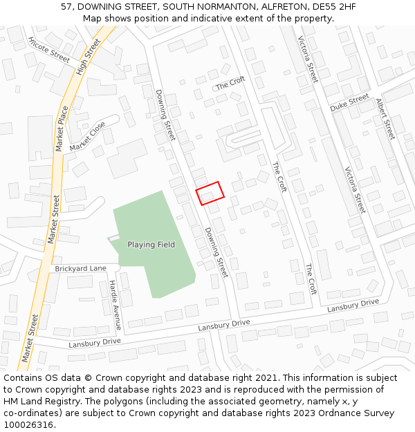 57, DOWNING STREET, SOUTH NORMANTON, ALFRETON, DE55 2HF: Location map and indicative extent of plot