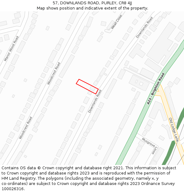 57, DOWNLANDS ROAD, PURLEY, CR8 4JJ: Location map and indicative extent of plot