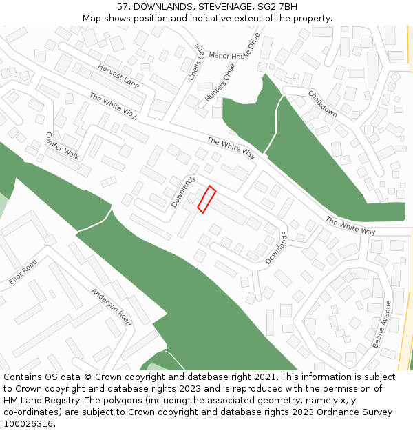 57, DOWNLANDS, STEVENAGE, SG2 7BH: Location map and indicative extent of plot