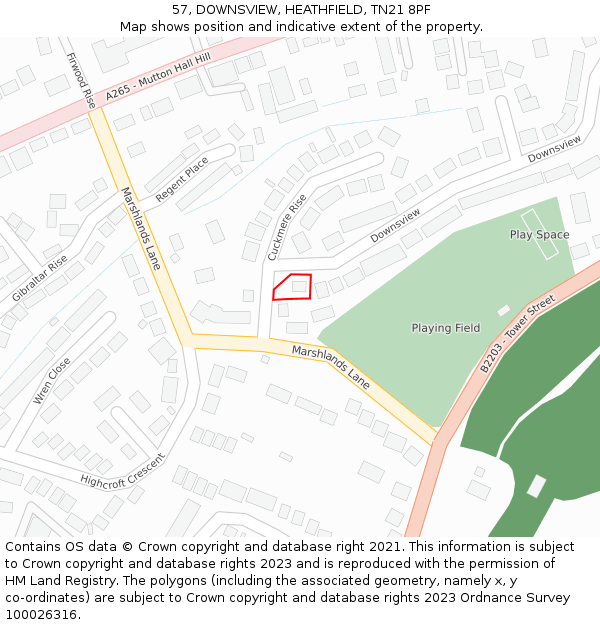 57, DOWNSVIEW, HEATHFIELD, TN21 8PF: Location map and indicative extent of plot