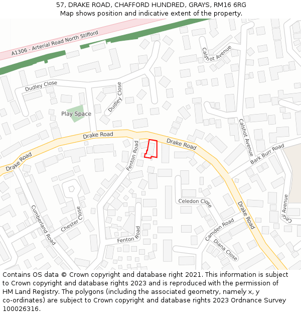 57, DRAKE ROAD, CHAFFORD HUNDRED, GRAYS, RM16 6RG: Location map and indicative extent of plot