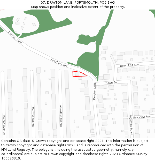 57, DRAYTON LANE, PORTSMOUTH, PO6 1HG: Location map and indicative extent of plot