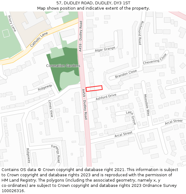 57, DUDLEY ROAD, DUDLEY, DY3 1ST: Location map and indicative extent of plot
