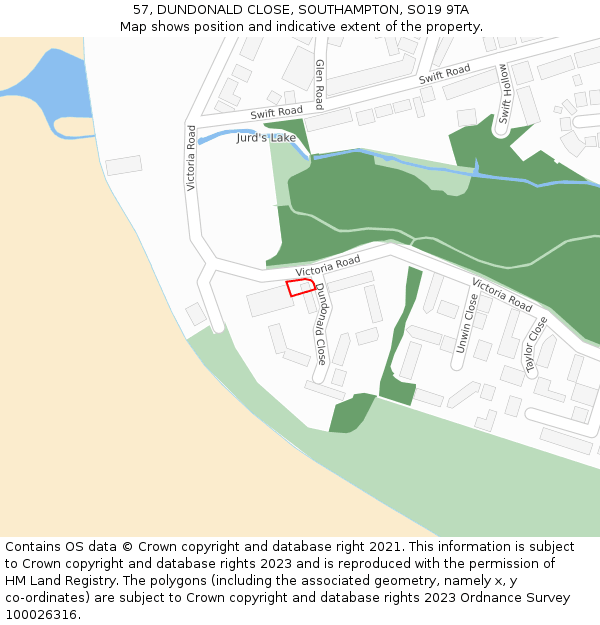 57, DUNDONALD CLOSE, SOUTHAMPTON, SO19 9TA: Location map and indicative extent of plot