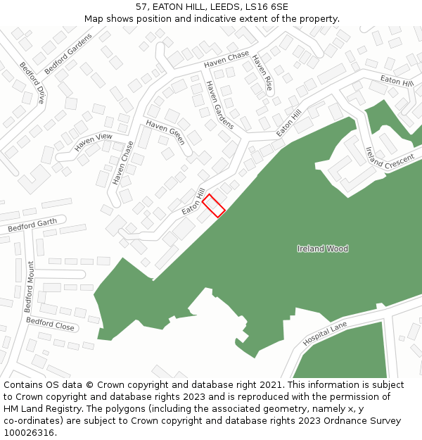 57, EATON HILL, LEEDS, LS16 6SE: Location map and indicative extent of plot