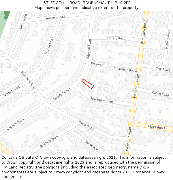 57, EDGEHILL ROAD, BOURNEMOUTH, BH9 2PF: Location map and indicative extent of plot