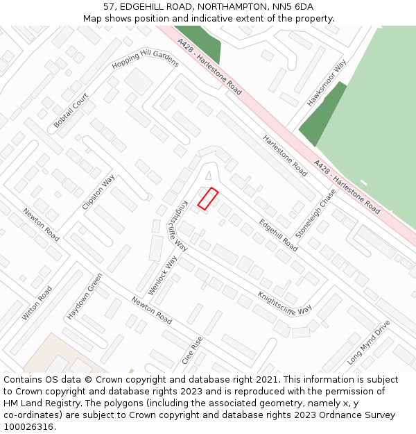 57, EDGEHILL ROAD, NORTHAMPTON, NN5 6DA: Location map and indicative extent of plot