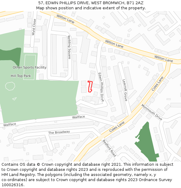 57, EDWIN PHILLIPS DRIVE, WEST BROMWICH, B71 2AZ: Location map and indicative extent of plot