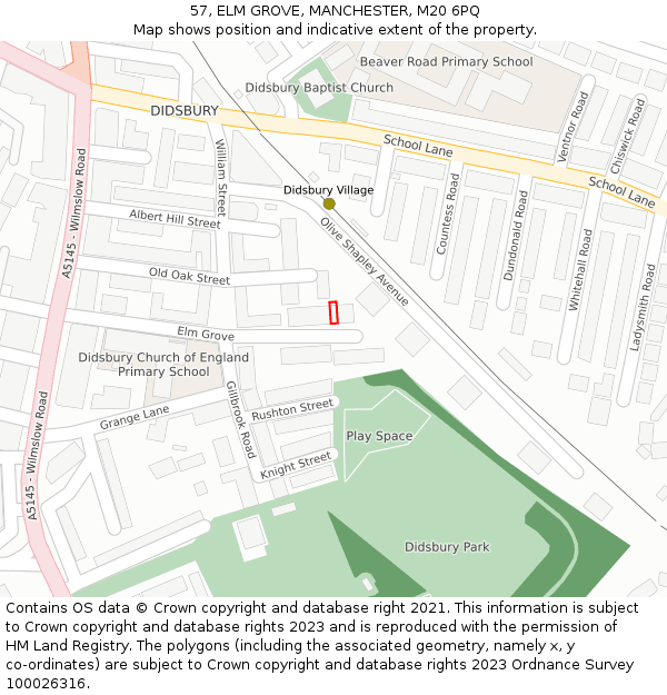 57, ELM GROVE, MANCHESTER, M20 6PQ: Location map and indicative extent of plot