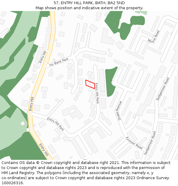 57, ENTRY HILL PARK, BATH, BA2 5ND: Location map and indicative extent of plot