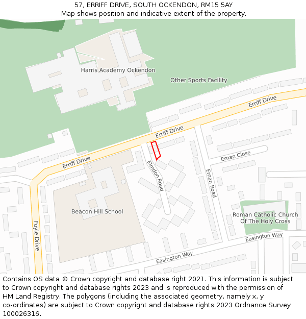 57, ERRIFF DRIVE, SOUTH OCKENDON, RM15 5AY: Location map and indicative extent of plot