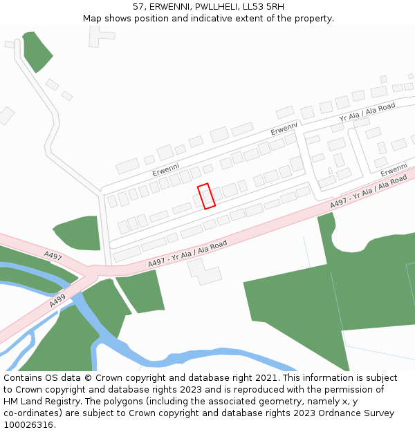 57, ERWENNI, PWLLHELI, LL53 5RH: Location map and indicative extent of plot