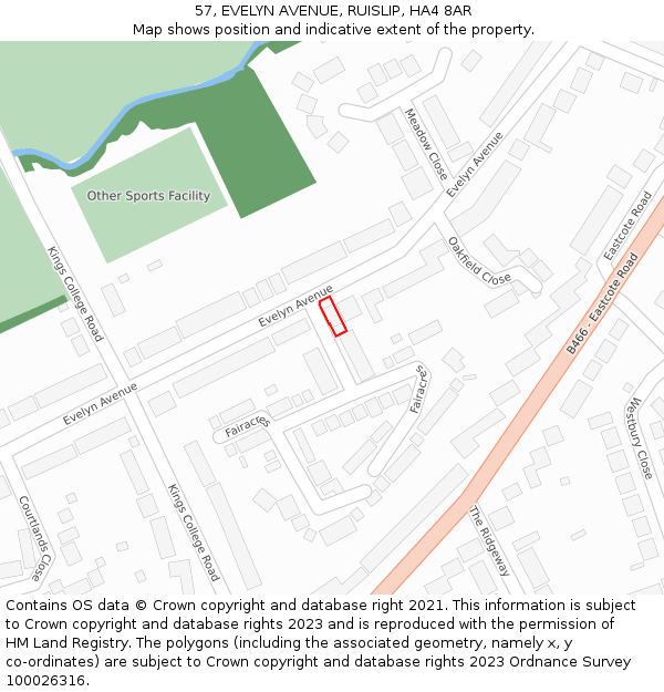 57, EVELYN AVENUE, RUISLIP, HA4 8AR: Location map and indicative extent of plot
