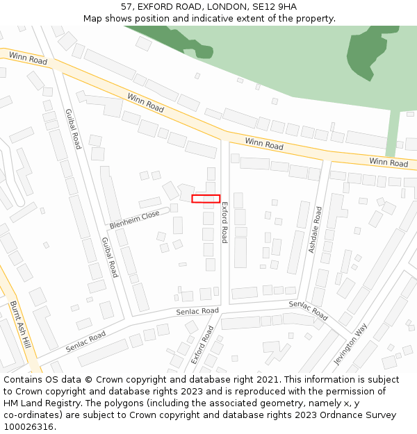 57, EXFORD ROAD, LONDON, SE12 9HA: Location map and indicative extent of plot