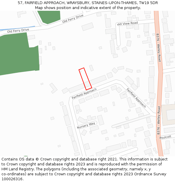 57, FAIRFIELD APPROACH, WRAYSBURY, STAINES-UPON-THAMES, TW19 5DR: Location map and indicative extent of plot