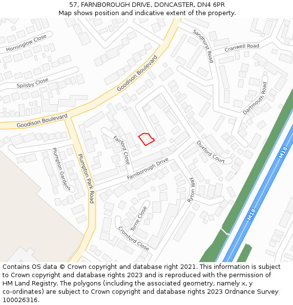 57, FARNBOROUGH DRIVE, DONCASTER, DN4 6PR: Location map and indicative extent of plot