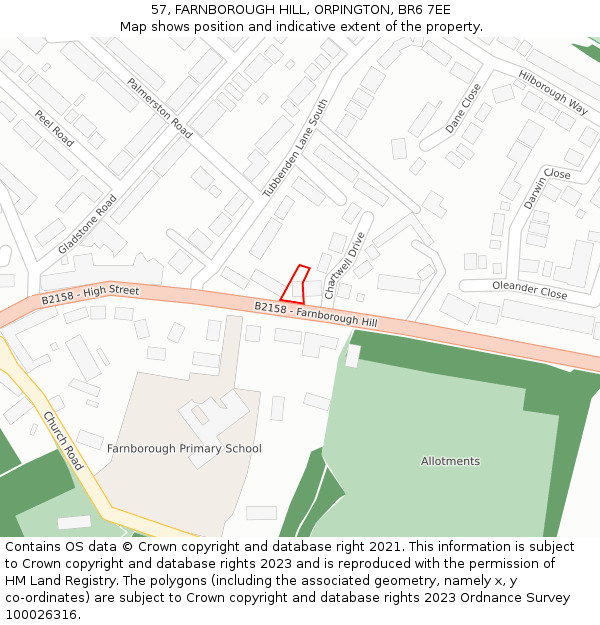 57, FARNBOROUGH HILL, ORPINGTON, BR6 7EE: Location map and indicative extent of plot