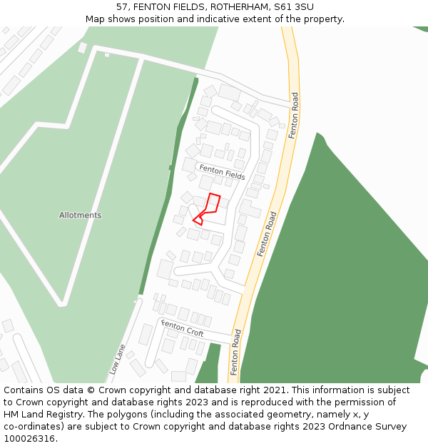 57, FENTON FIELDS, ROTHERHAM, S61 3SU: Location map and indicative extent of plot