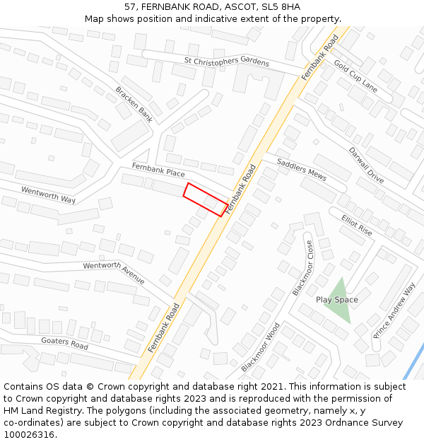 57, FERNBANK ROAD, ASCOT, SL5 8HA: Location map and indicative extent of plot