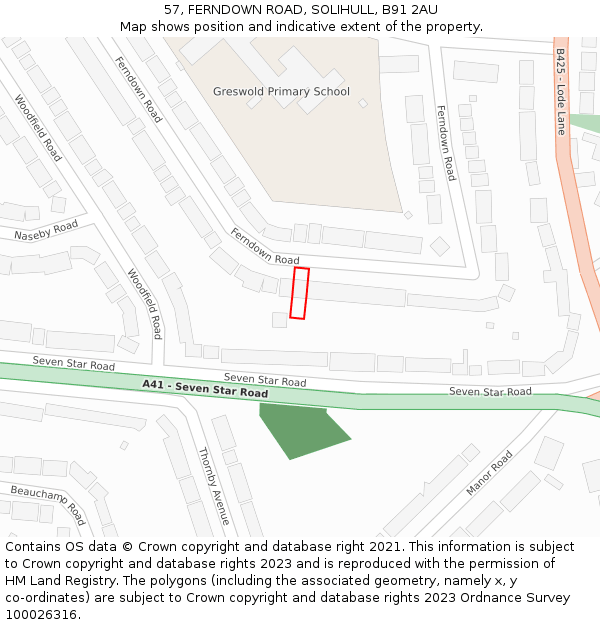 57, FERNDOWN ROAD, SOLIHULL, B91 2AU: Location map and indicative extent of plot