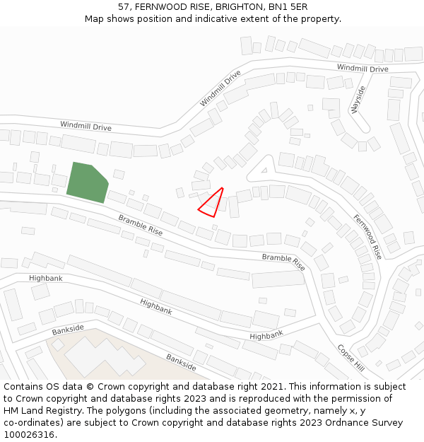 57, FERNWOOD RISE, BRIGHTON, BN1 5ER: Location map and indicative extent of plot