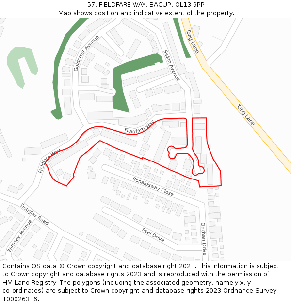 57, FIELDFARE WAY, BACUP, OL13 9PP: Location map and indicative extent of plot