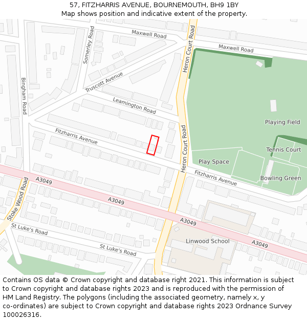 57, FITZHARRIS AVENUE, BOURNEMOUTH, BH9 1BY: Location map and indicative extent of plot