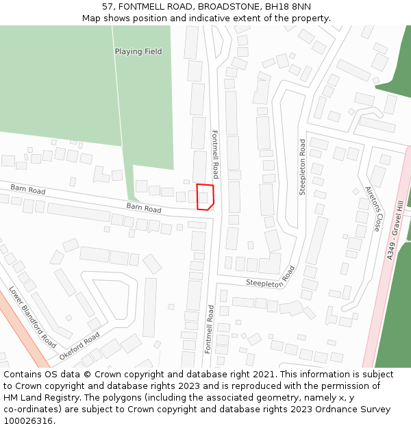 57, FONTMELL ROAD, BROADSTONE, BH18 8NN: Location map and indicative extent of plot
