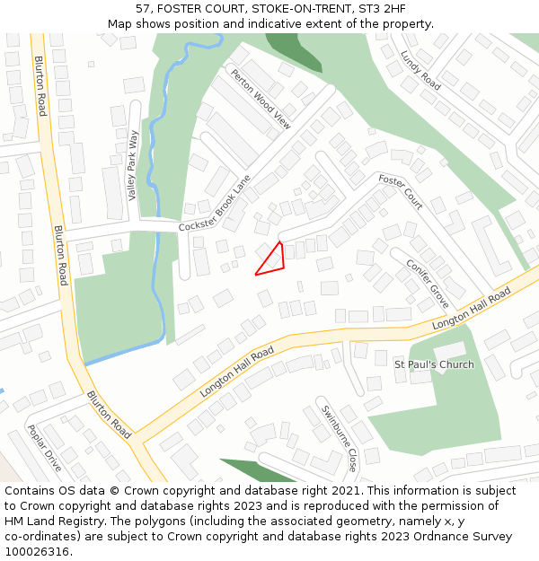 57, FOSTER COURT, STOKE-ON-TRENT, ST3 2HF: Location map and indicative extent of plot