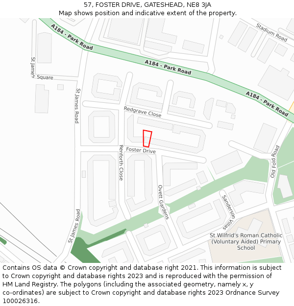 57, FOSTER DRIVE, GATESHEAD, NE8 3JA: Location map and indicative extent of plot